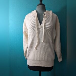 Bluivy Cream V-Neck Ribbed Sweater
